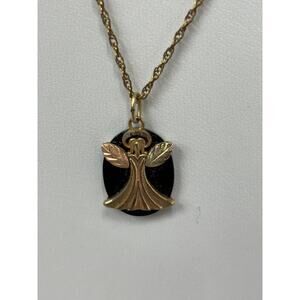 Vintage Coleman Co. 10K Tri Color Black Hills Gold Onyx Angel Necklace 18"